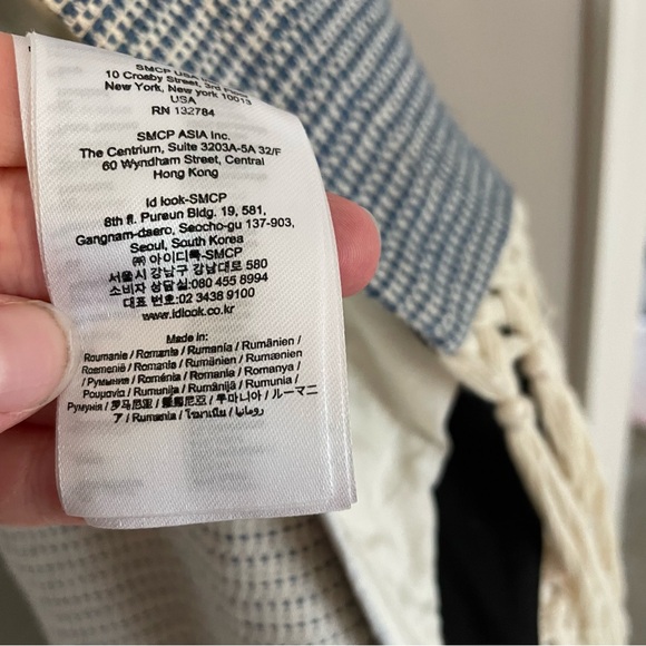 Maje blue open front duster jacket with fringe size 1 - Picture 7 of 14